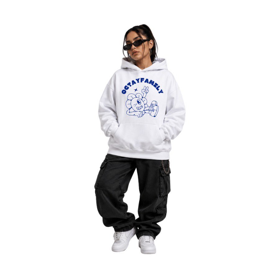 OCTAYFAMILY COSMIC JOURNEY | Polerón Blanco Streetwear - Imagen 2