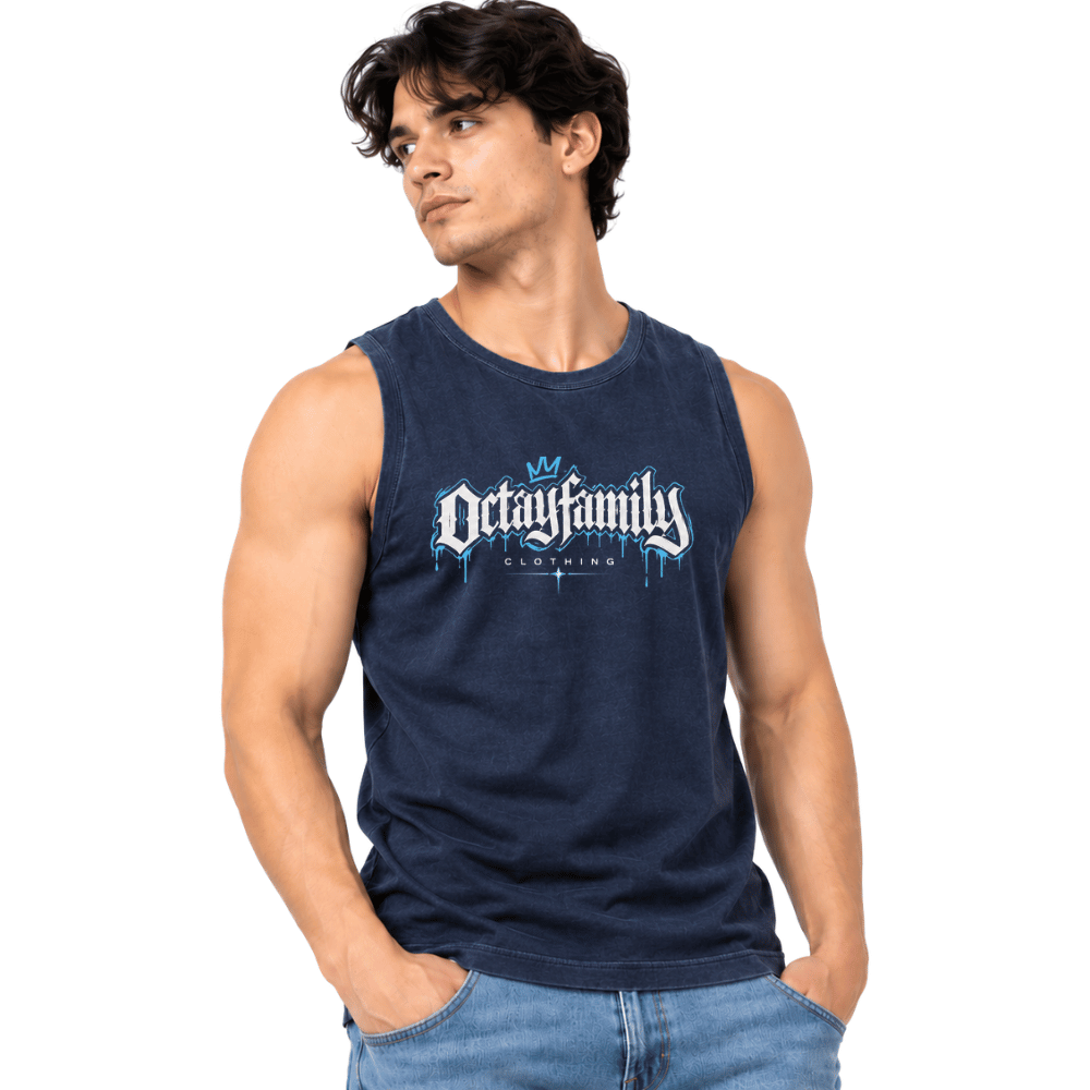 Polera Sin Mangas Azul Acid Wash OctayFamily - Imagen 2